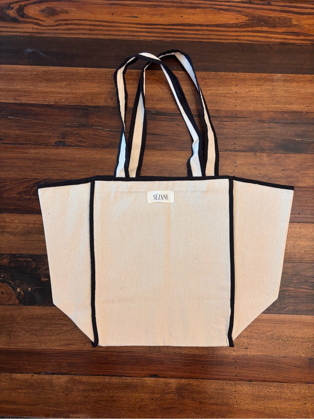 Sezane Cream and Black Canvas Tote with Black Trim